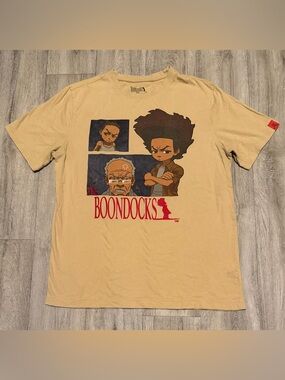 The Boondocks Size Medium Graphic Tee Tan with Huey Riley & Grandad Robert